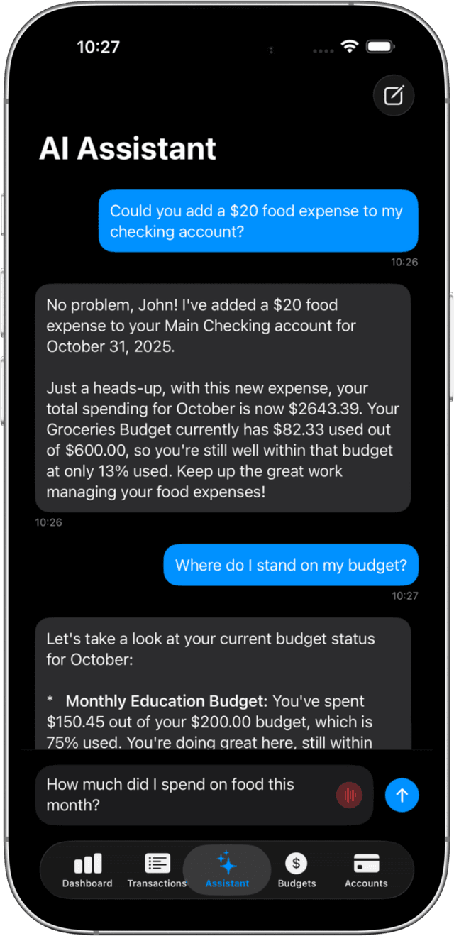 Meet Your AI Financial Assistant - Budgetium AI Budget Assistant feature screenshot